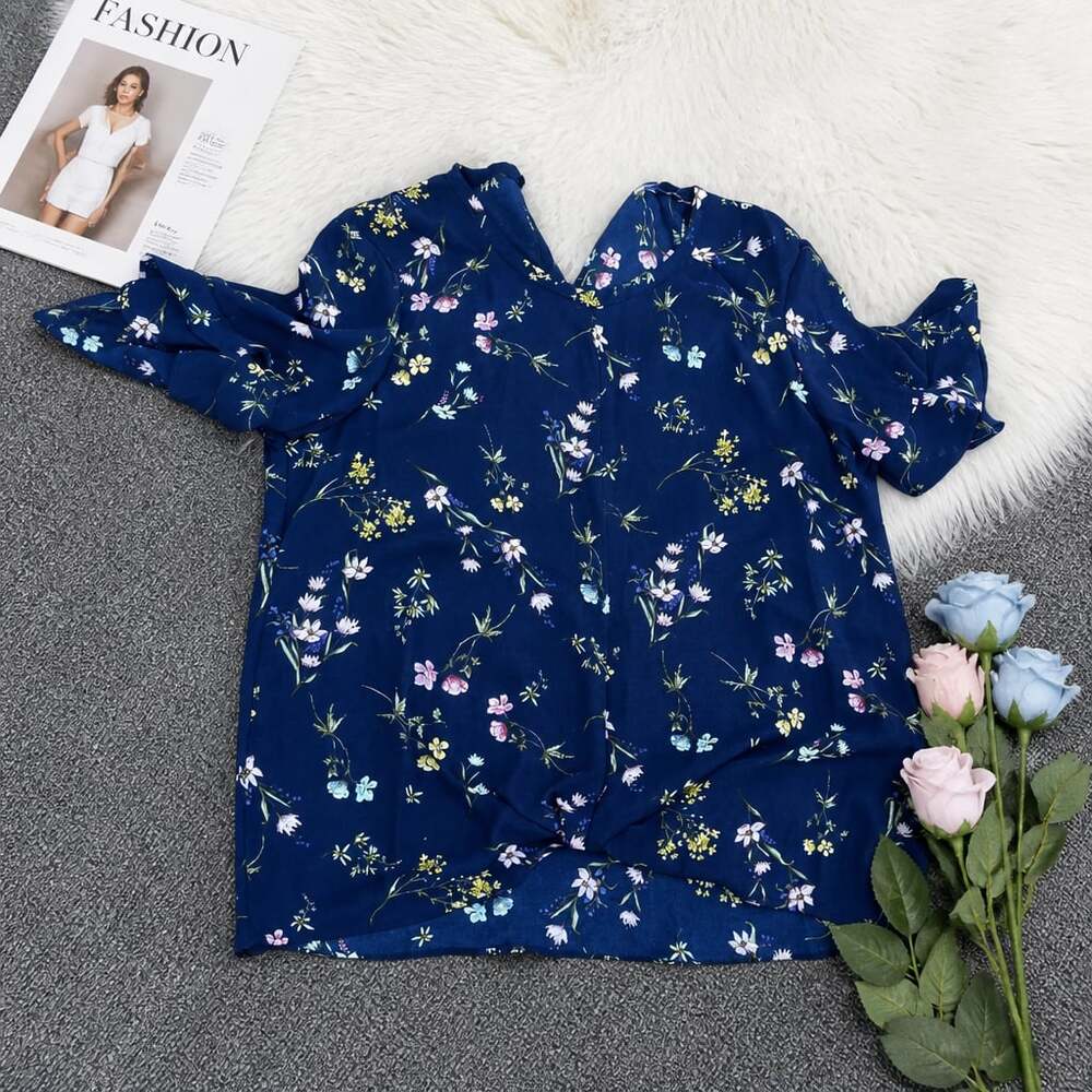 Hanna + Gracie Floral Flutter Sleeve Knot-Front Blouse